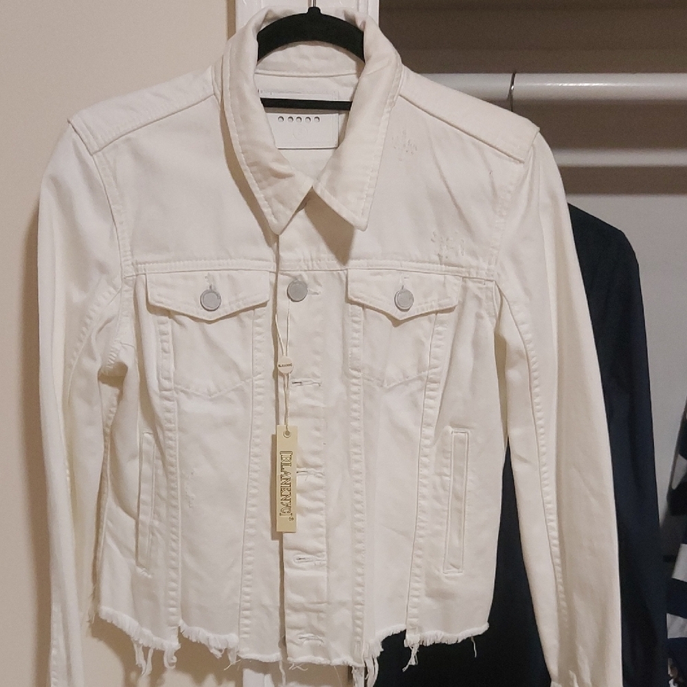 Blank NYC Cream Cropped Denim Jacket